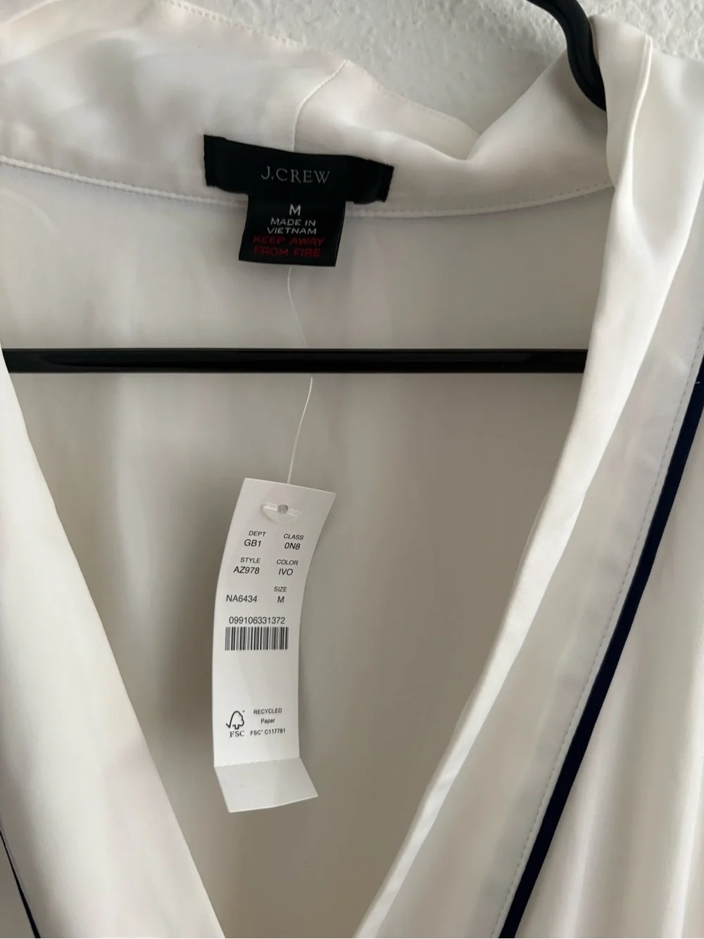 NWT J. Crew Easy-luxe Eco Jumpsuit White with Navy Trim Size Medium